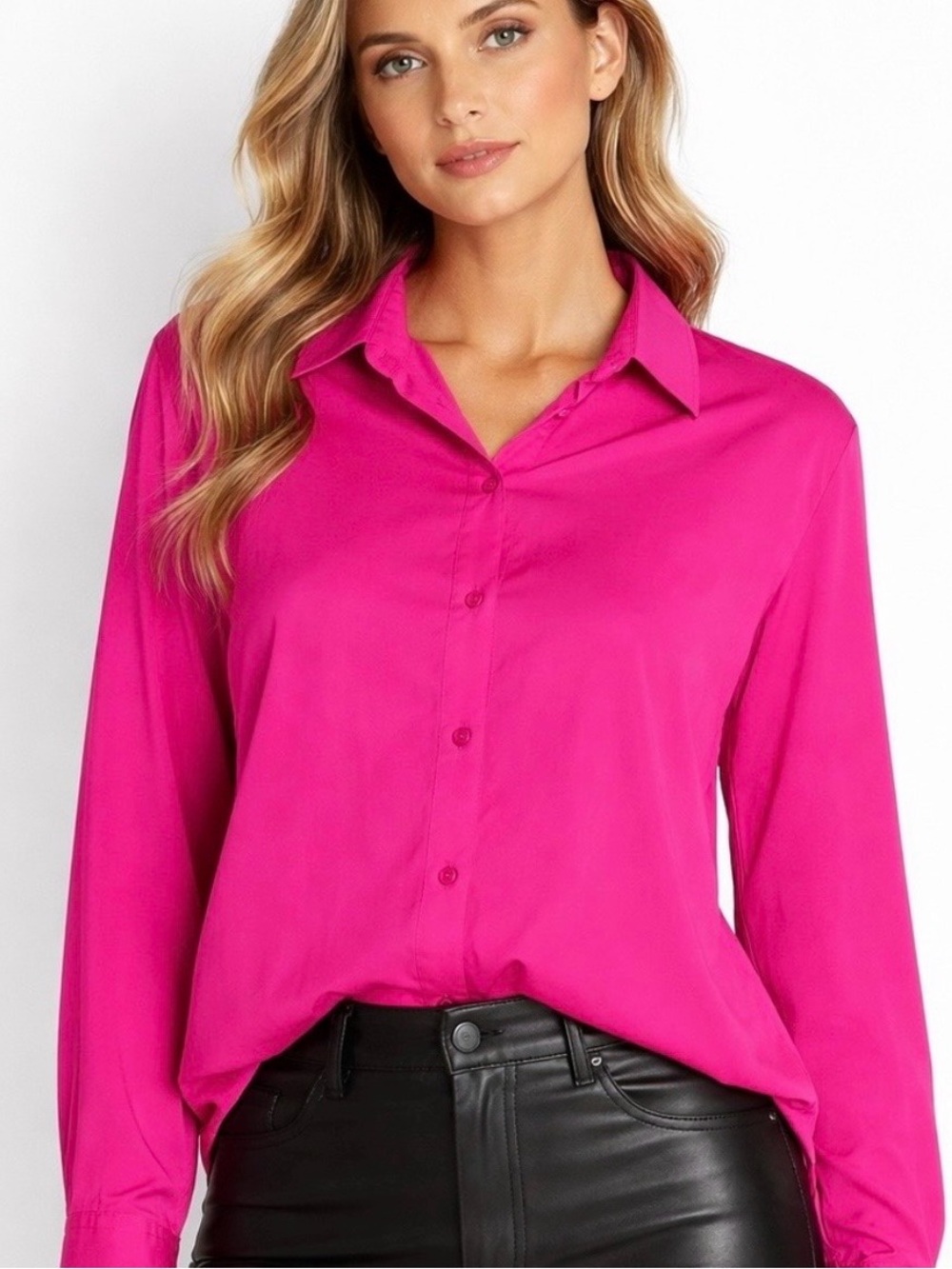 Express boyfriend fuchsia hot pink bright  button down long sleeve shirt XS
